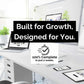 A contemporary office setting displays computers and a tablet featuring an intuitive web design. The text reads, "Standard Website Design Package by Socially Inclined: Built for Growth, Designed for You. 100% Complete in just 2 weeks." Highlighting enhanced user experience for optimal growth.