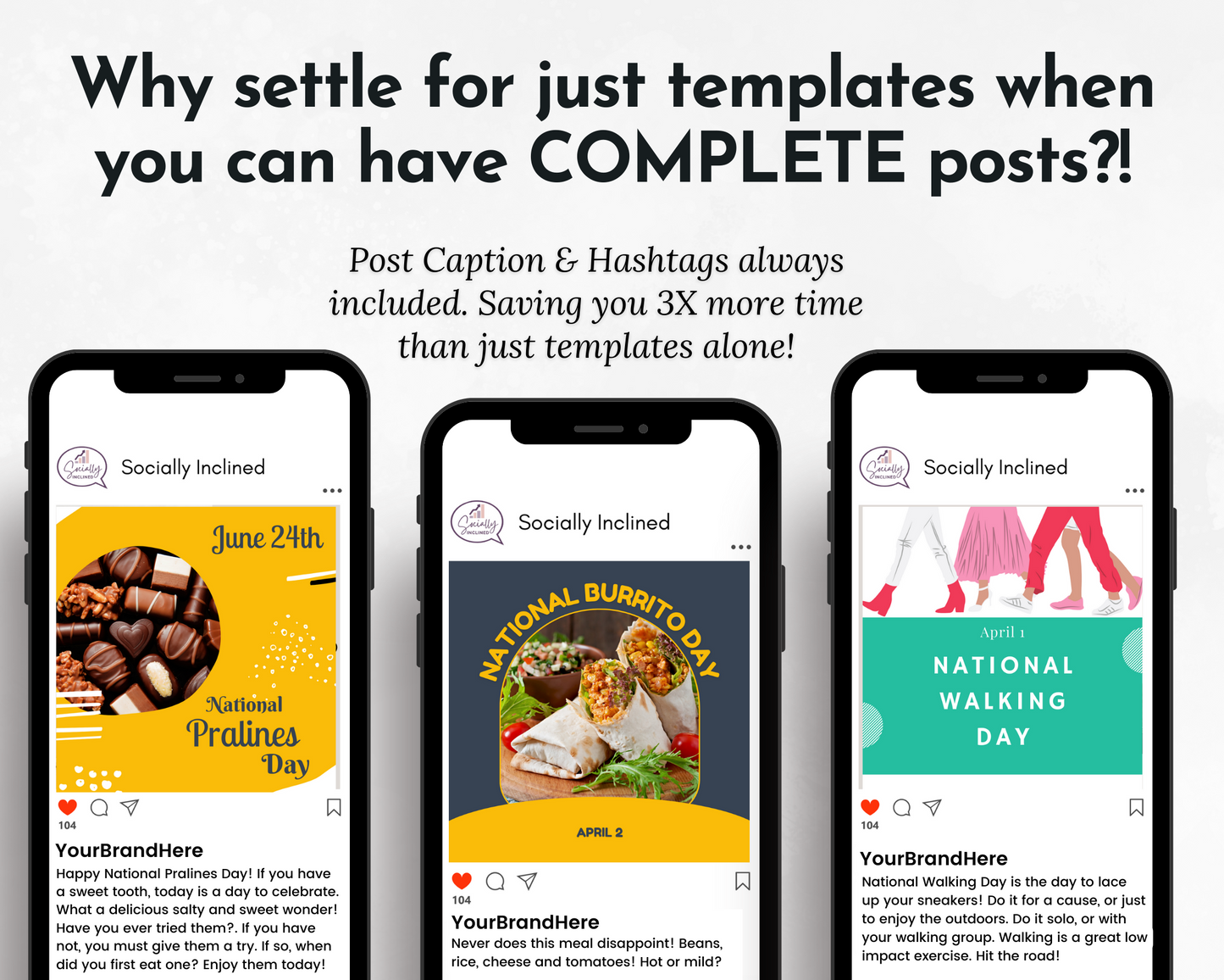 A mobile app for social media marketing that offers template selection for completed National Days Social Media Post Bundle with Canva Templates posts, brought to you by Socially Inclined.
