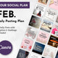 The February Daily Posting Plan by Get Socially Inclined offers a seamless social media content strategy with daily inspirational quotes, 3 posts per day, and engaging captions and hashtags for enhanced growth. Canva logo included.