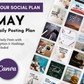 A graphic promoting the May Daily Posting Plan - Your Social Plan for April with daily posting plans, including images and captions, displayed in a collage style, made with Get Socially Inclined.