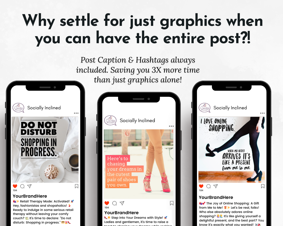 Why settle for just graphics when you can have the entire FASHION & SHOPPING Social Media Post Bundle, showcasing the latest fashion trends on social media by Socially Inclined.