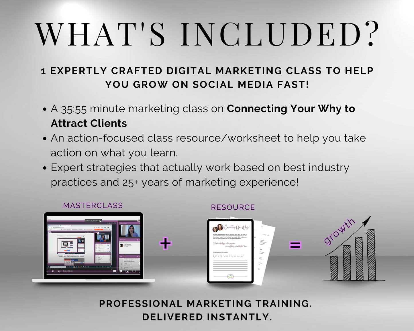 What's included in the TAT - Connecting Your Why to Attract Clients Masterclass by Get Socially Inclined? The product description is missing. Could you please provide the product description?