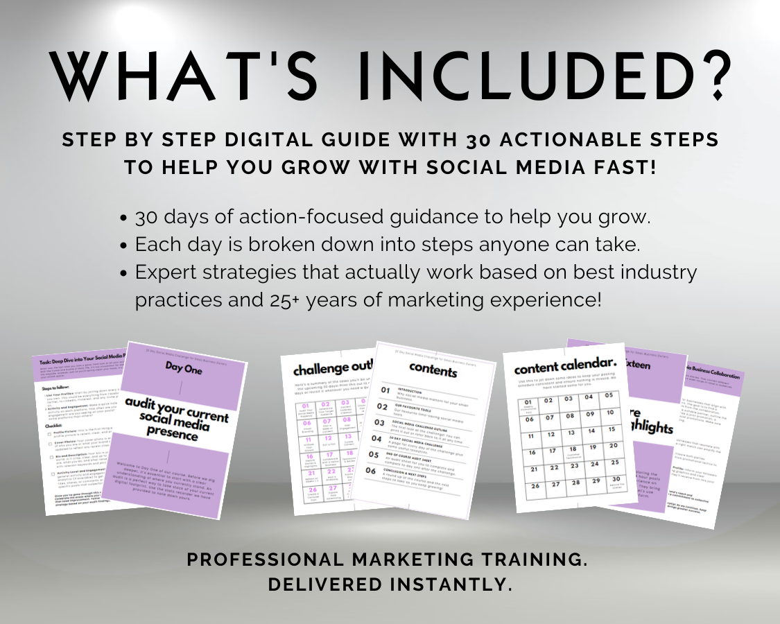 What's included in the Get Socially Inclined small business social media marketing guide, The 30 Day Social Media Challenge?