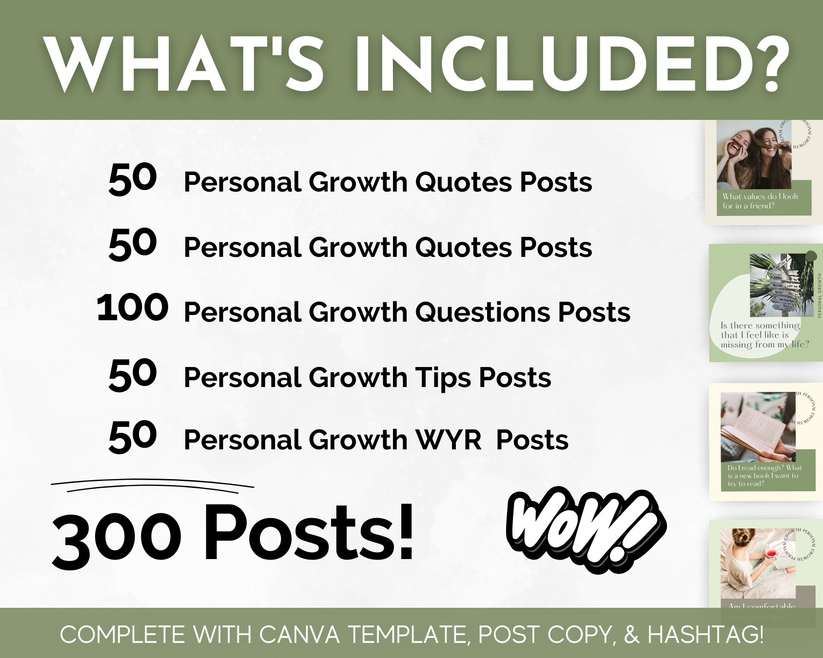 What's included in the transformative Socially Inclined Personal Growth Social Media Post Bundle with Canva Templates featuring personal growth templates?