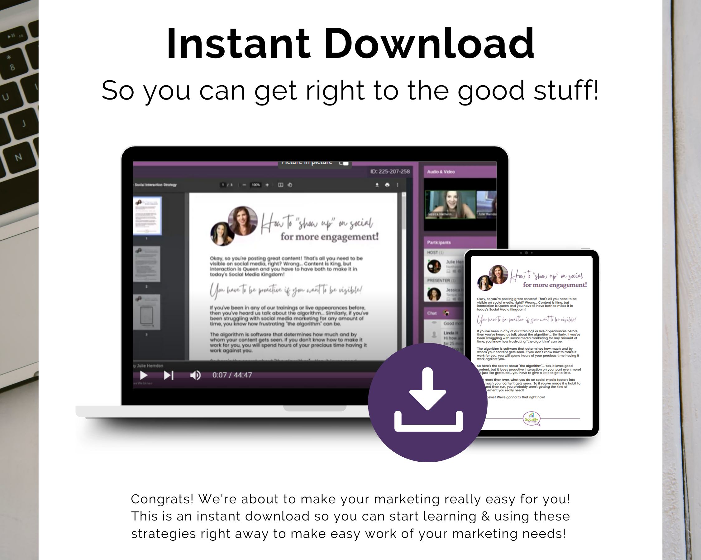 Instant download for immediate access to all the exciting TAT - Social Interaction Strategy Masterclass content. Get right to the good stuff with fast and easy retrieval from Get Socially Inclined.