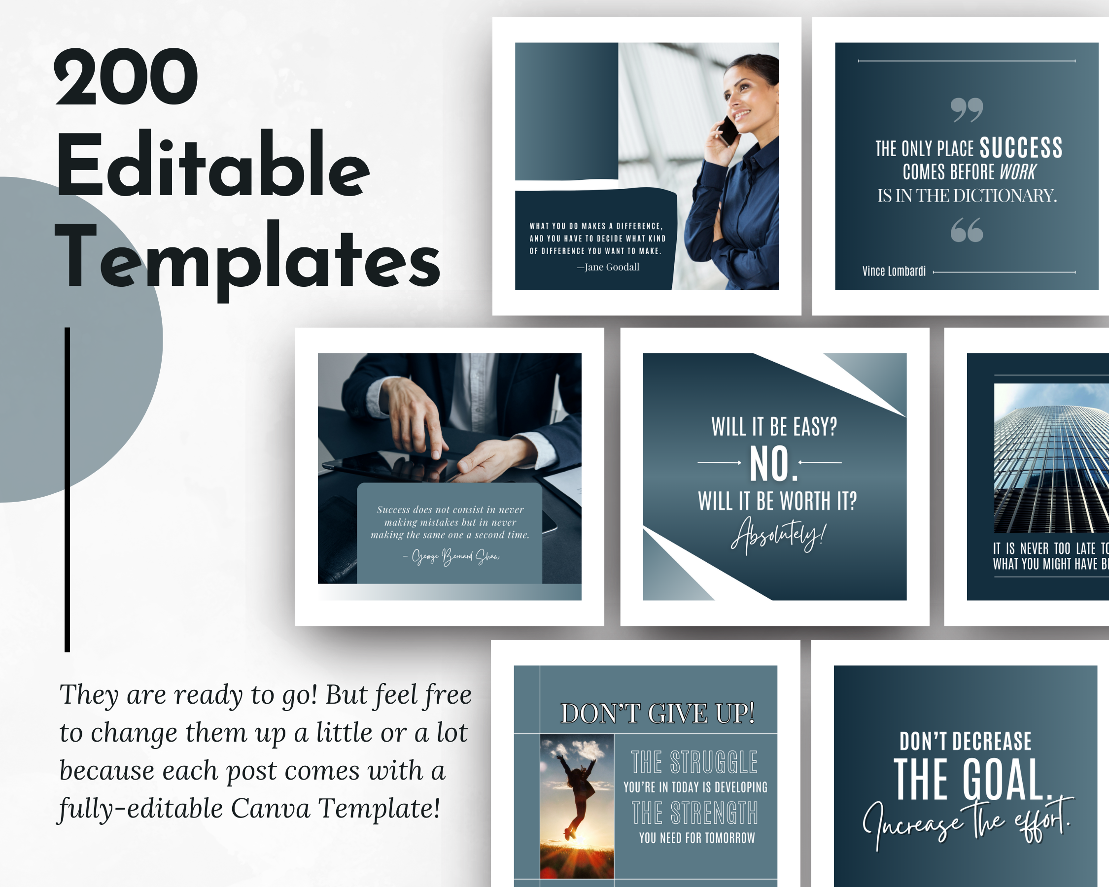 200 Success & Motivation Social Media Post Bundle with Canva Templates by Socially Inclined.