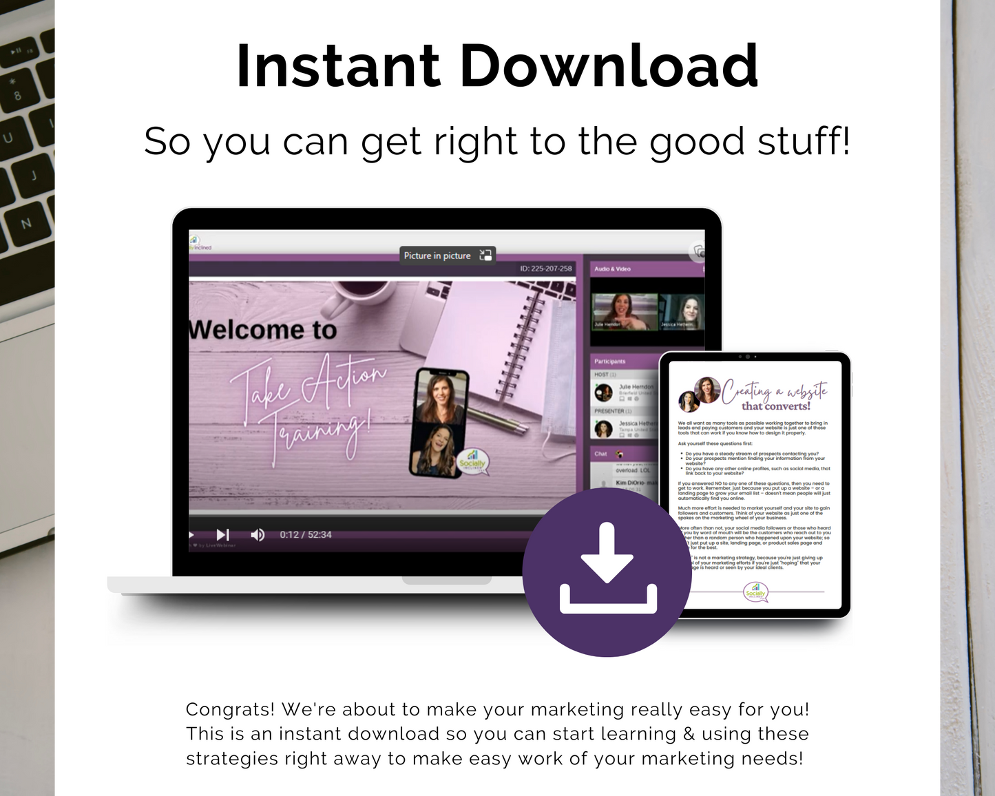 Instant download to jump right into the TAT - Websites That Convert Masterclass by Get Socially Inclined.