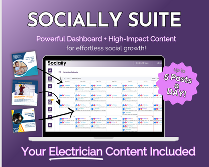 Enhance your online presence with our Get Socially Inclined Socially Suite Membership - electrician content bundle tailored for effective social media marketing and content management.