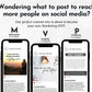 Three smartphone screens displaying social media posts with text and images, accompanied by promotional text about a marketing strategy.