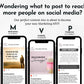 Three smartphones display Instagram posts emphasizing social media strategies: motivation, visibility, and presence. Featuring a motivational quote, a cake image, and a scheduled post from the January Daily Posting Plan by Get Socially Inclined, these examples highlight effortless engagement in January social media content.