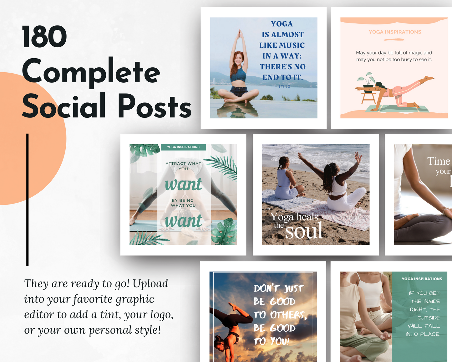Engage your yoga business with expertly crafted Yoga Social Media Post Bundle - With Canva Templates from Socially Inclined to promote your yoga studio.