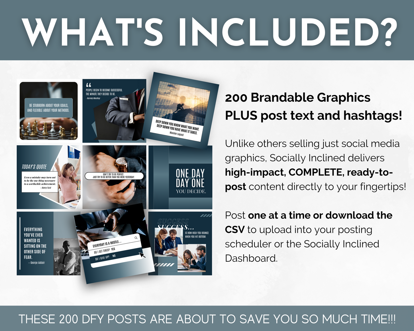 What's included in the Success & Motivation Social Media Post Bundle with Canva Templates by Socially Inclined?