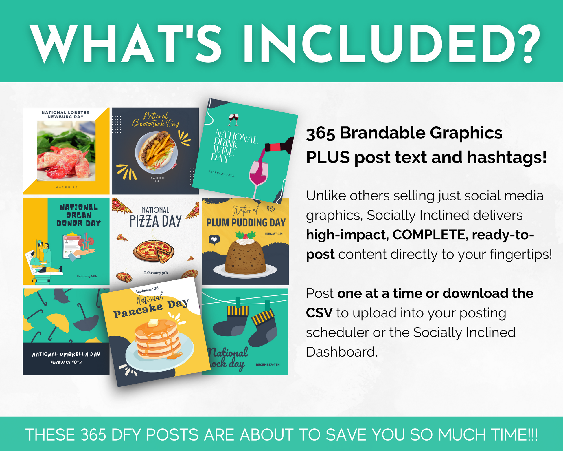 What's included in this National Days Social Media Post Bundle with Canva Templates created by Socially Inclined for customer engagement.