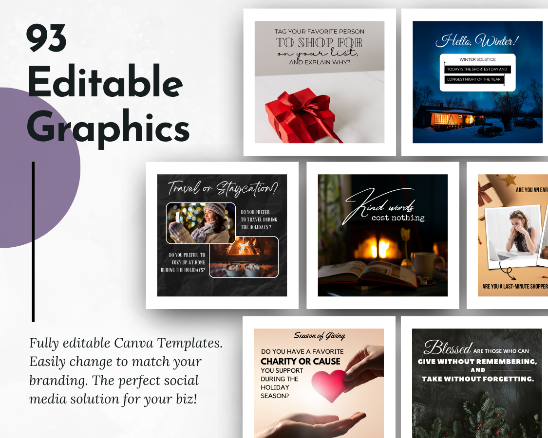 99 editable graphics for social media audience engagement and content creation with Get Socially Inclined's December Daily Posting Plan - Your Social Plan.