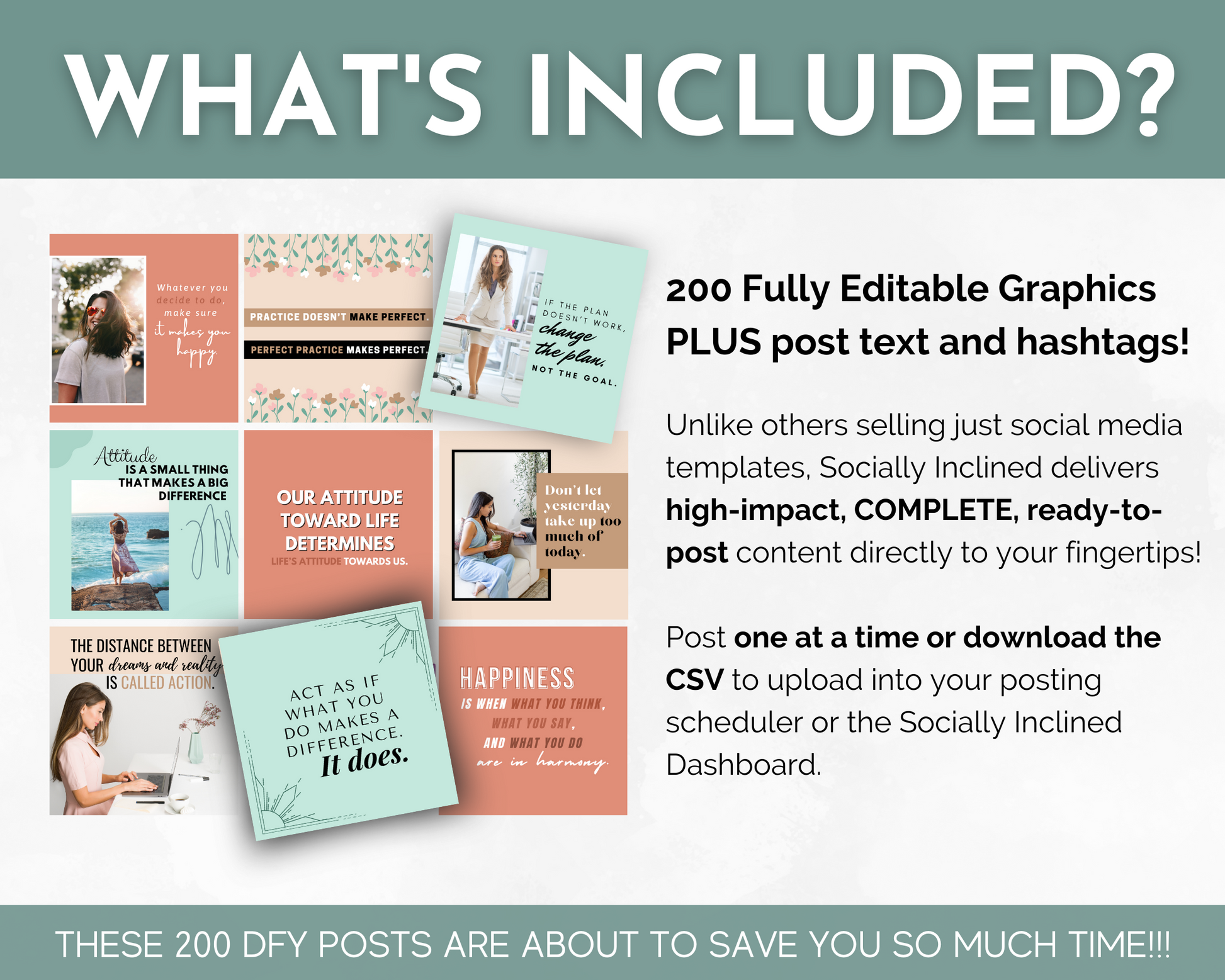 What's included in the Life Coaching Social Media Post Bundle with Canva Templates for Socially Inclined.
