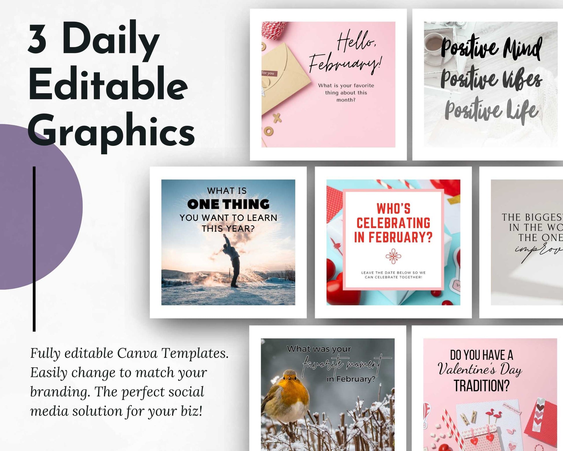 The February Daily Posting Plan by Get Socially Inclined offers three daily editable templates with motivational quotes and February themes, simplifying your social media strategy to boost engagement and enrich your branding.