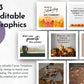 A collage of seven sample Canva templates from Get Socially Inclined’s "October Daily Posting Plan - Your Social Plan," featuring autumn-themed text and 93 editable graphics—perfect for daily October 2025 social media posts and branding.