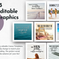 Collage of customizable Canva templates featuring motivational quotes and questions. Text reads: "93 Editable Graphics. Fully editable Canva Templates. The perfect social media posting solution for your biz, including the July Daily Posting Plan - Your Social Plan by Get Socially Inclined!