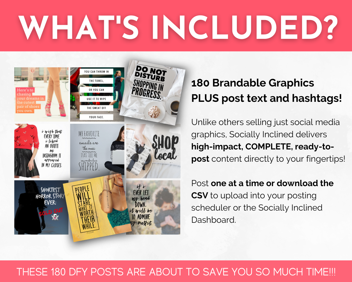 What's included in the FASHION & SHOPPING Social Media Post Bundle by Socially Inclined for online retail?