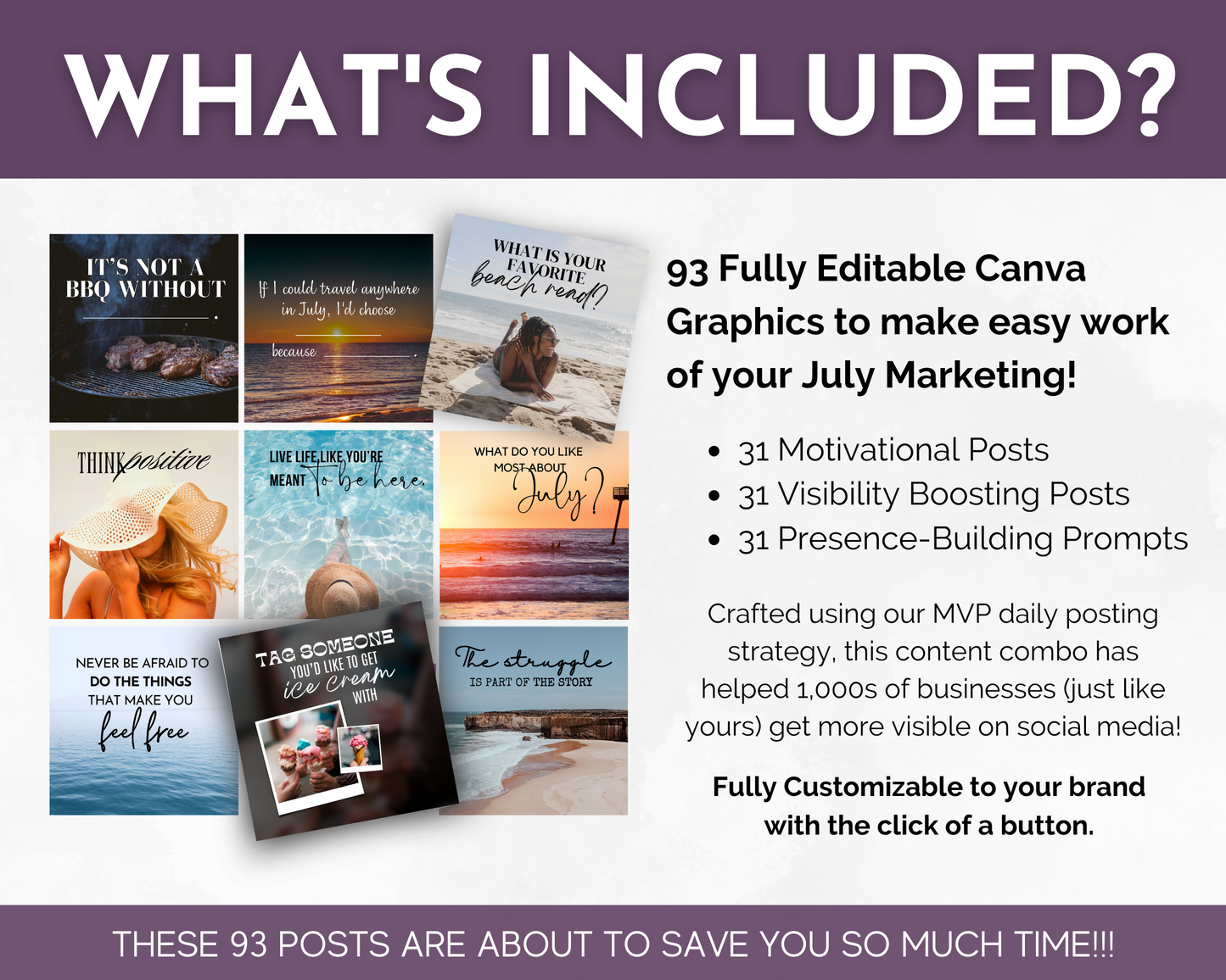 Introducing our July Daily Posting Plan - Your Social Plan by Get Socially Inclined: This package includes 93 fully editable Canva graphics designed to elevate your social media engagement. Enjoy 31 motivational posts, 31 visibility-boosting posts, and 31 presence-building prompts to keep your audience engaged all month long.