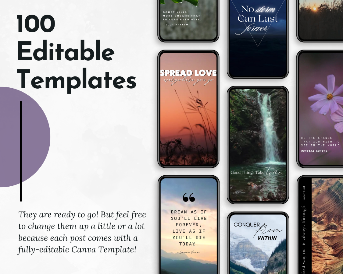 Get 100 Video Quote Reels with Canva Templates for your online presence and social media engagement.