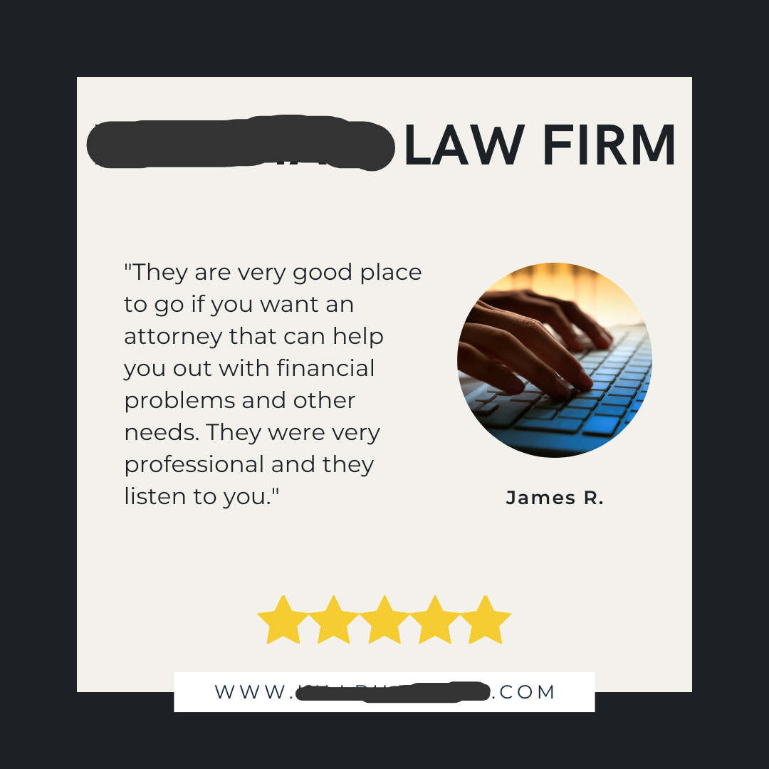 a social media post highlighting a 5 star review for a bankruptcy lawyer