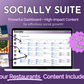 A promotional graphic for "Get Socially Inclined's Socially Suite Membership Annual," highlighting features such as a powerful content dashboard, high-impact content for social media growth, and the capability to schedule up to 5 posts a day.