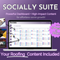 A promotional graphic showcasing the "Socially Suite Membership Annual" platform by Get Socially Inclined, highlighting features such as a powerful content dashboard, high-impact content, a marketing calendar, and the capability to post up to 5 posts.