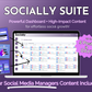 An advertisement for the "Socially Suite Membership Annual" from Get Socially Inclined, a social media marketing tool featuring a content dashboard and content creation capabilities, highlighting the ability to post up to 5 times a day.