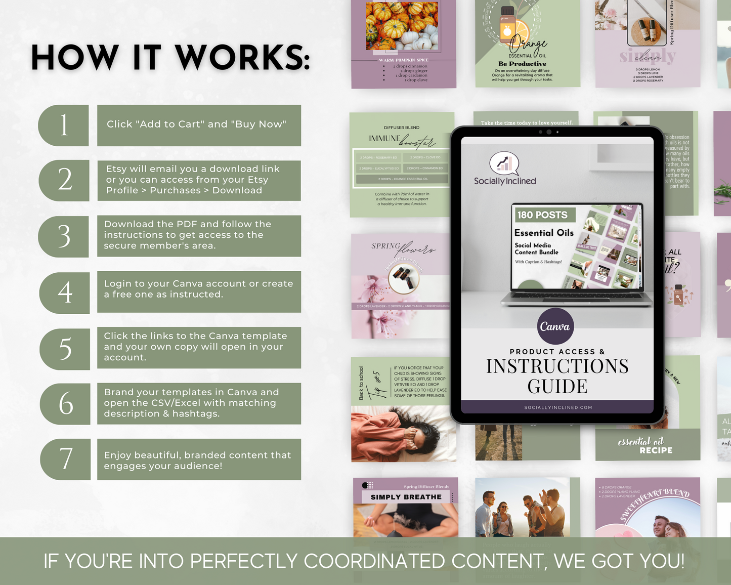Instruction guide for maximizing the wellness potential of Essential Oils Social Media Post Bundle with Canva Templates from Socially Inclined in your content.