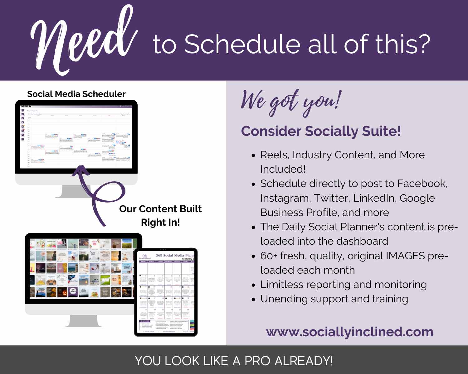 Explore the 2025 Social Media Calendar with Content by Socially Inclined, offering seamless scheduling across platforms, customizable Canva templates, and insightful reporting. Elevate your strategy with post prompts and a comprehensive content library. Screenshots display our intuitive planner and detailed social media calendar.