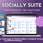 A promotional graphic for "Get Socially Inclined," advertising the Socially Suite Membership Annual, a social media management platform with a content dashboard feature, emphasizing high-impact content for social growth and the ability to post up to 5 times a day.