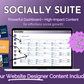 A promotional graphic for "Socially Suite Membership Annual," a social media marketing tool by Get Socially Inclined that offers a powerful content dashboard and high-impact content for effortless social growth, capable of handling up to 5 posts a day.