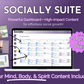 A promotional graphic for the "Socially Suite Membership Annual" by Get Socially Inclined, featuring a content planning and posting tool with a capacity for up to 5 posts a day, including a display of the content dashboard and examples of social media.