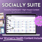 A promotional graphic for "Get Socially Inclined's Socially Suite Membership Annual," highlighting a powerful content dashboard and high-impact content for social media growth, featuring a content scheduling interface and examples of posts, with a claim of supporting up.