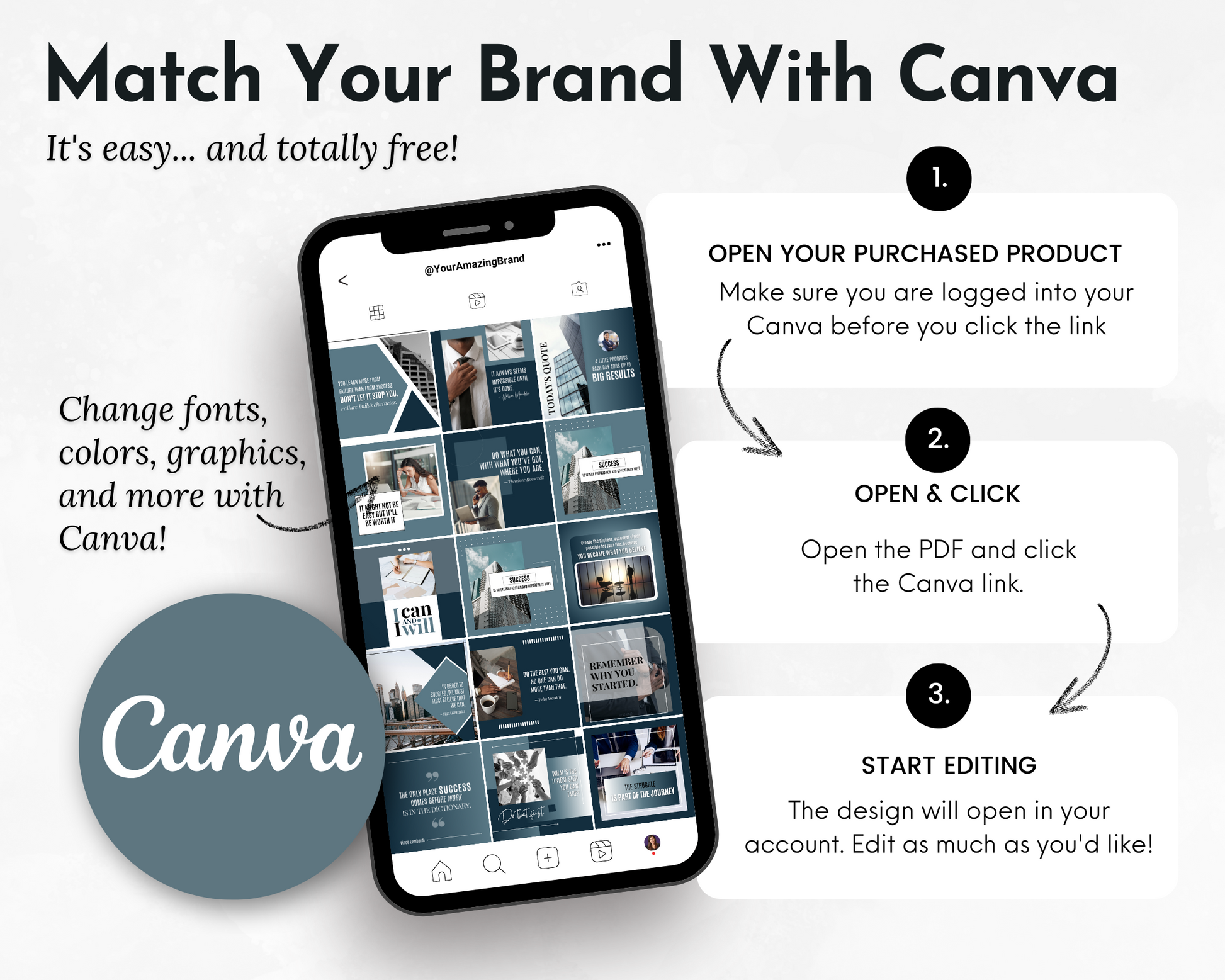 Match your business brand with Socially Inclined's Success & Motivation Social Media Post Bundle with Canva Templates.