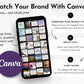 Promote your March Daily Posting Plan - Your Social Plan with a smartphone displaying Canva templates. Steps: 1) Download the product PDF, 2) Open and click the Canva link, 3) Begin editing. Includes "Boost Engagement and Match Your Brand With Canva" text from Get Socially Inclined.