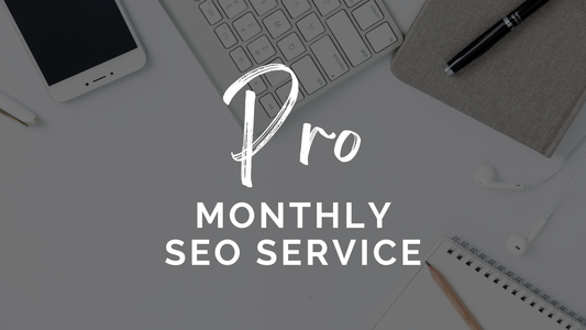 Pro SEO Package" text on a background featuring a smartphone, keyboard, notebook, pen, and earphones—perfect for small businesses seeking top-tier SEO services by Socially Inclined.