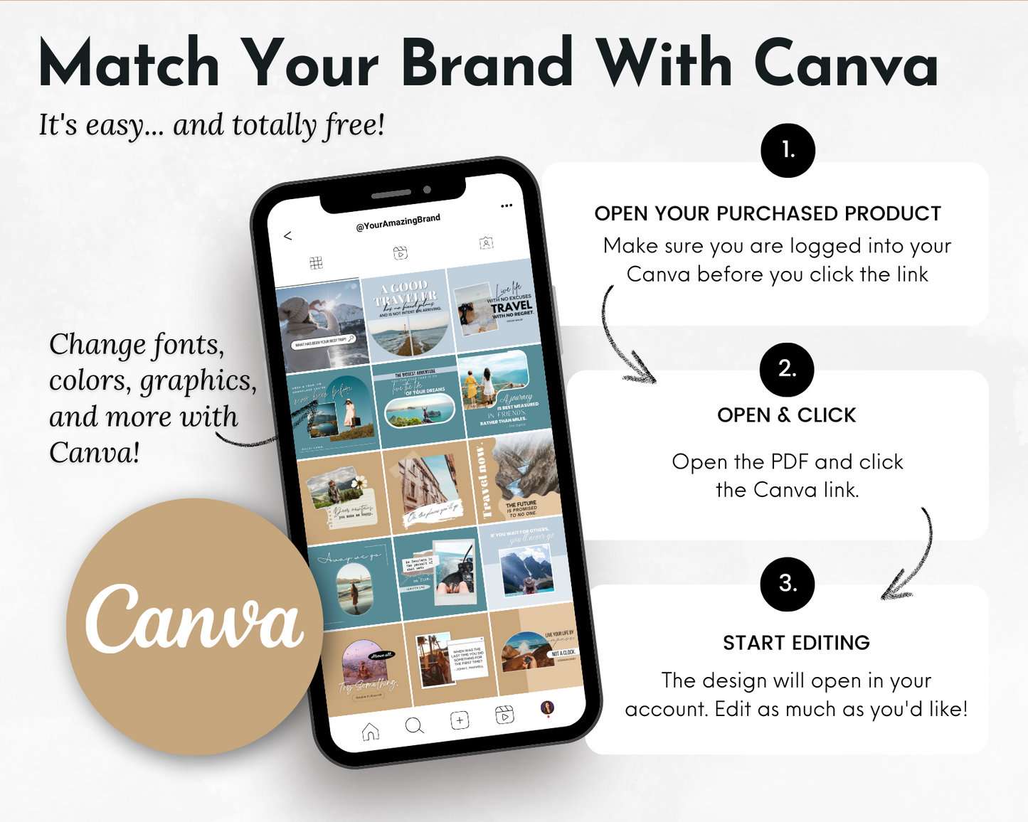 Match your Socially Inclined brand with TRAVEL Agent's Social Media Post Bundle with Canva Templates.