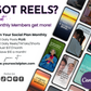 A promotional graphic for Get Socially Inclined’s AUGUST Daily Posting Plan - Your Social Plan, showing multiple phone screens with social media posts and text about a daily posting subscription. Canva logo included.