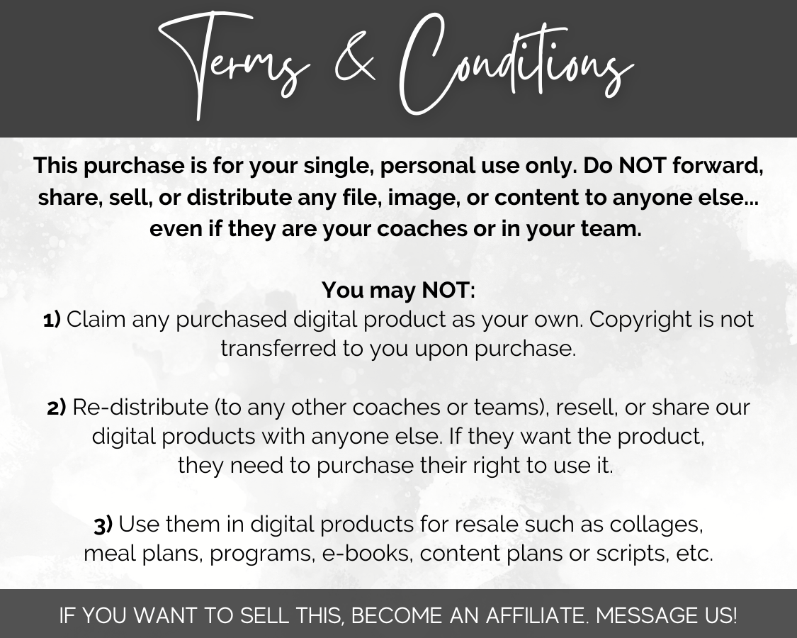 A flyer displaying the crucial 'terms and conditions' for effective social media engagement and maintaining an impactful online presence featuring the Get Socially Inclined 100 Video Quote Reels with Canva Templates.