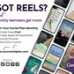 Promotional graphic for "July Daily Posting Plan – Your Social Plan" by Get Socially Inclined, featuring phones with inspirational posts, engagement tips, pricing info, Canva branding, plus social icons and the website link at the bottom.