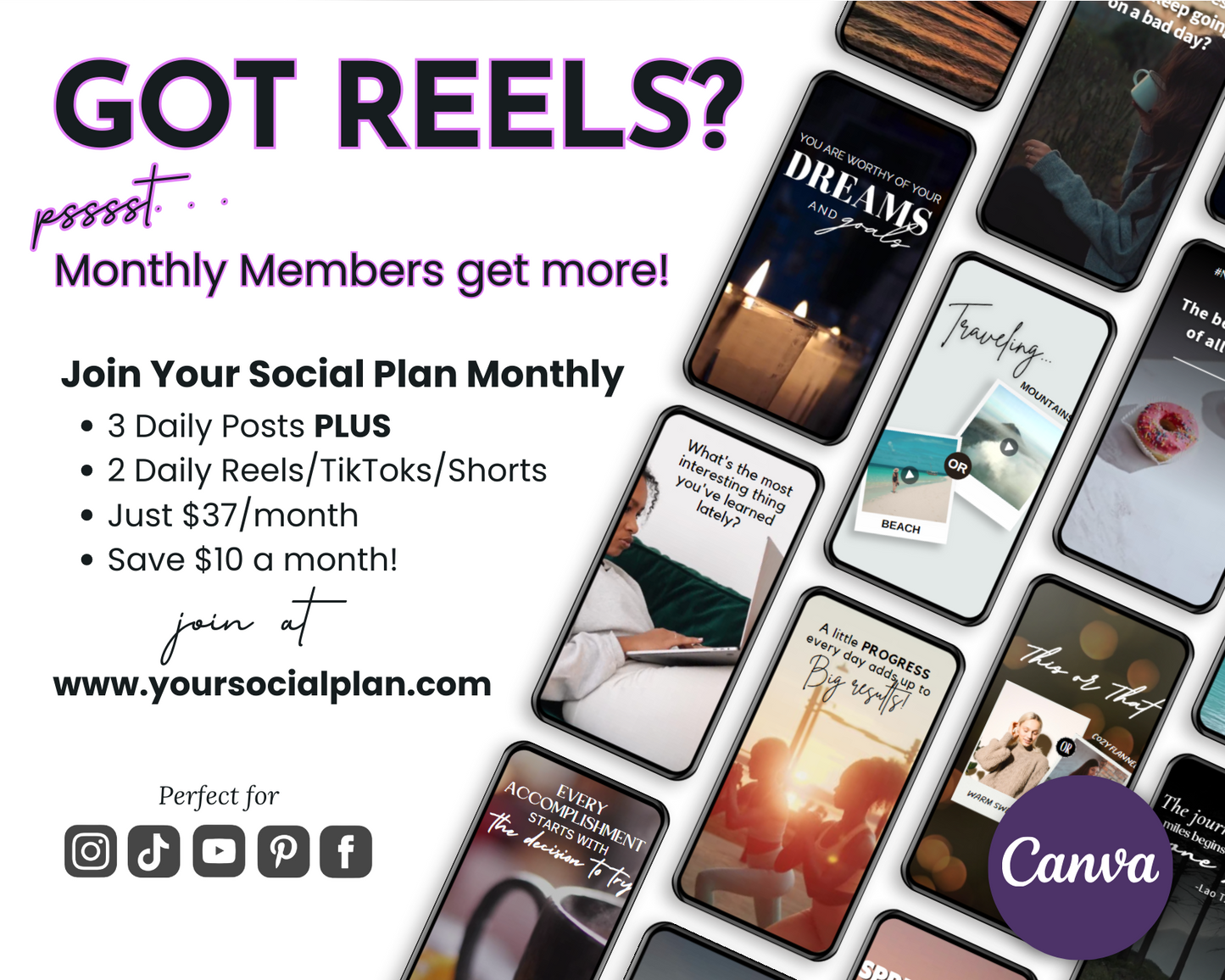 A flyer for the "March Daily Posting Plan - Your Social Plan" by Get Socially Inclined, aimed to boost engagement and propel business growth.