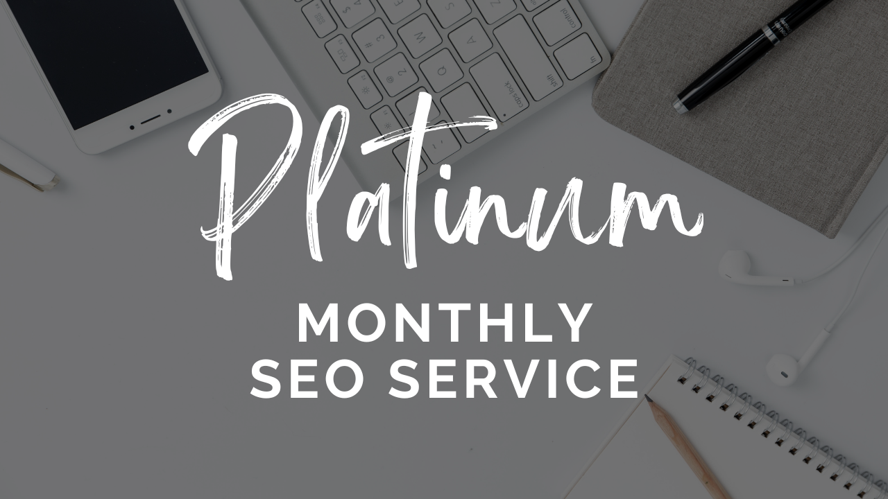 Platinum SEO Package by Socially Inclined" text over a background with a smartphone, keyboard, pen, notebook, and earphones on a desk, tailored for effective keyword research and comprehensive SEO audit.