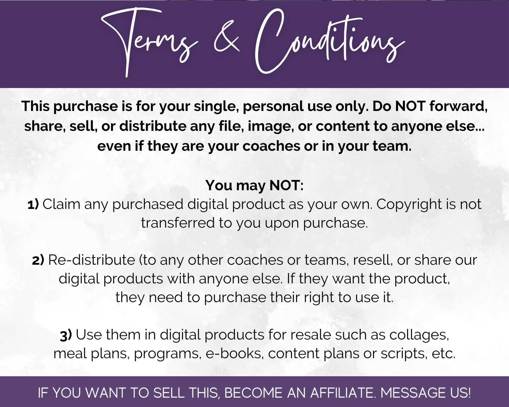 The terms and conditions for the purchase of "March Daily Posting Plan - Your Social Plan" by Get Socially Inclined in social media content.