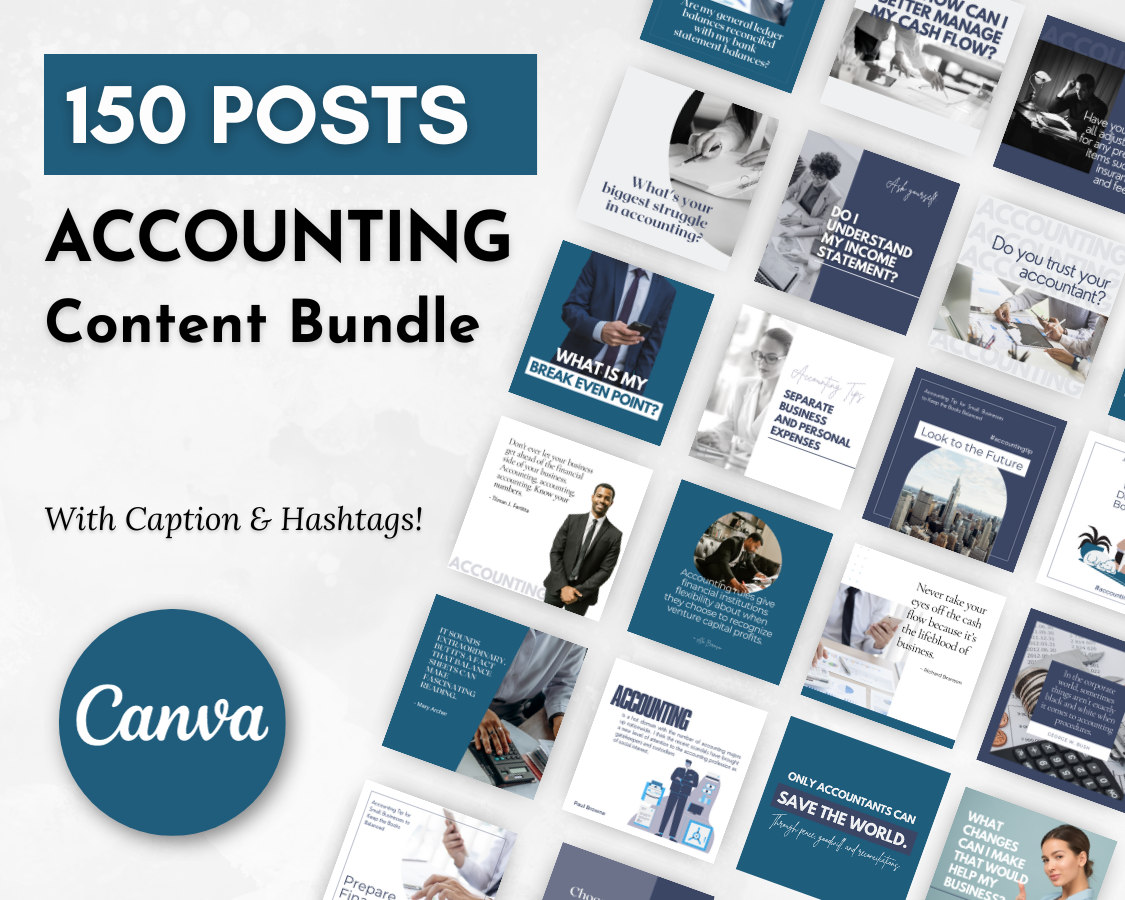 150 Accounting Social Media Post Bundles with Canva Templates by Socially Inclined.