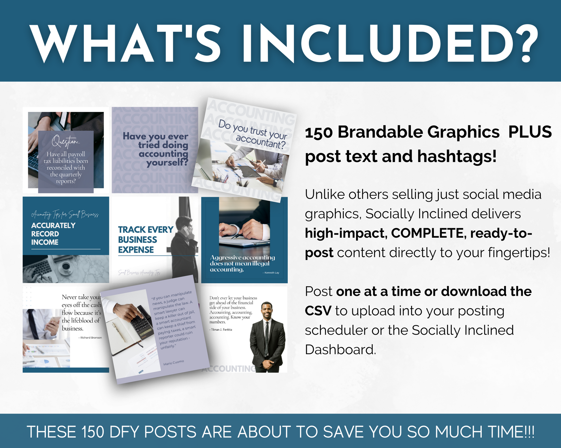 What's included in the Accounting Social Media Post Bundle with Canva Templates from Socially Inclined?