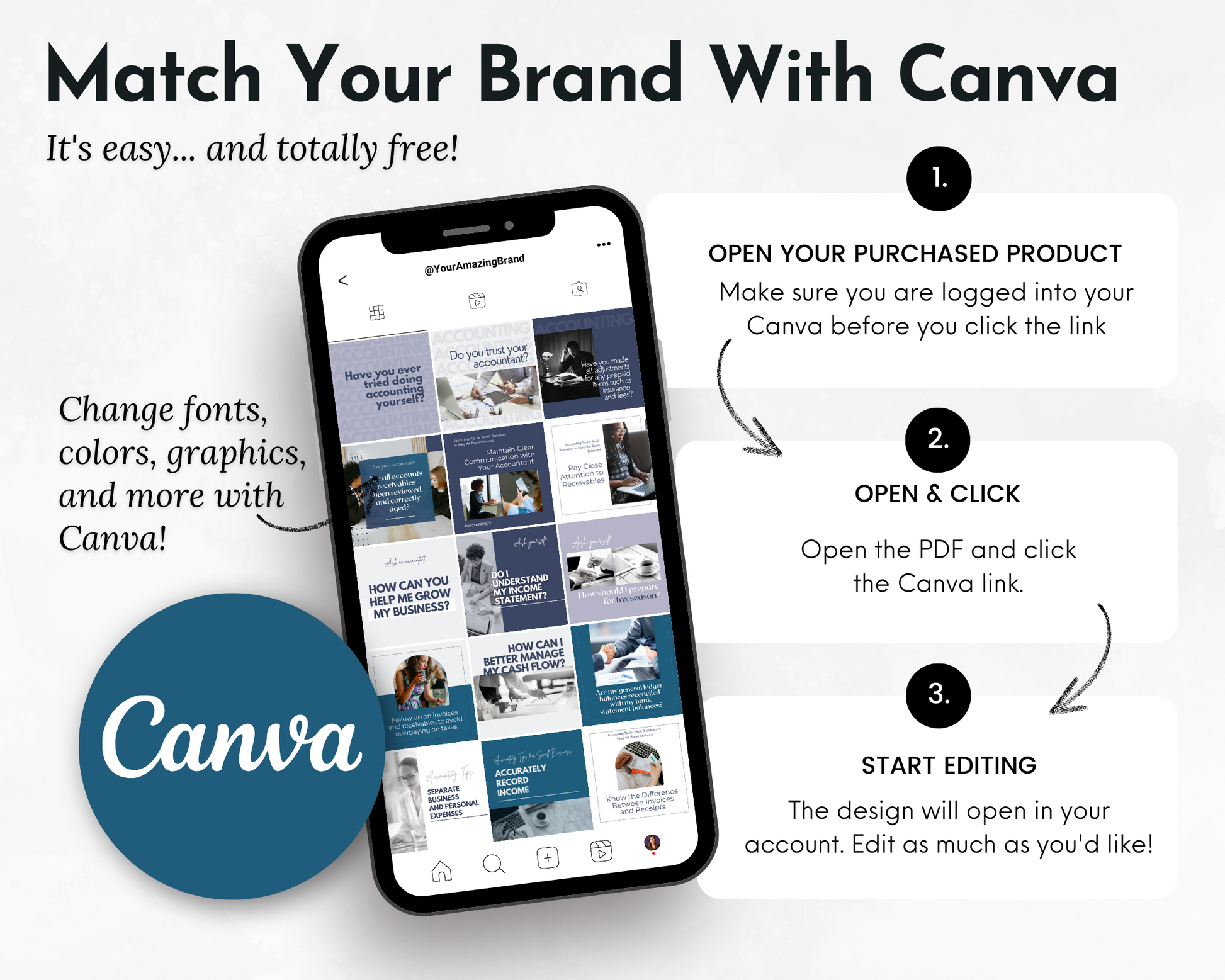 Match your Socially Inclined brand with Accounting Social Media Post Bundle with Canva Templates.