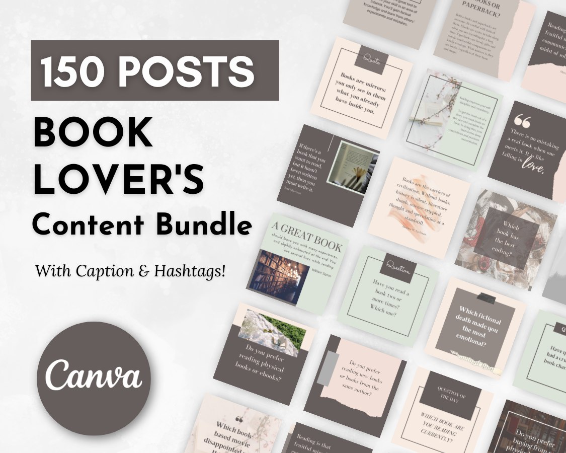 150 Book Lover's Social Media Post Bundle with Canva Templates by Socially Inclined.