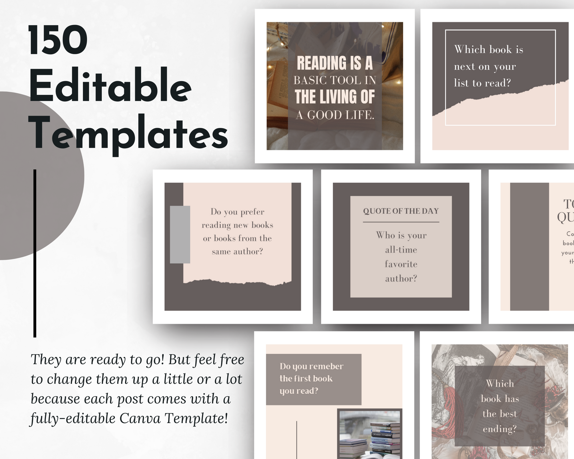 150 Book Lover's Social Media Post Bundle with Canva Templates from Socially Inclined with extra content.